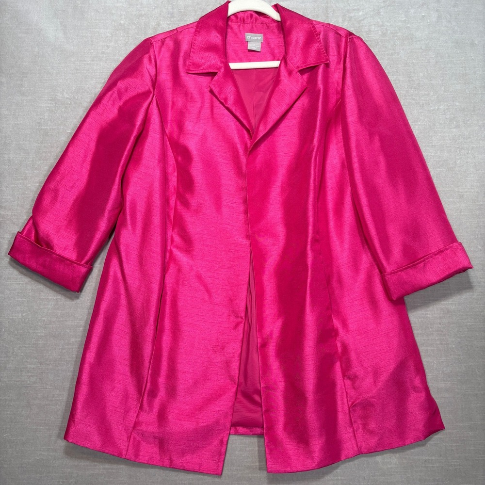 Chicos Open Front 3/4 Sleeve Jacket Blazer‎ Womens Size 1 M 8 Pink